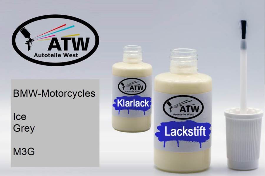 BMW-Motorcycles, Ice Grey, M3G: 20ml Lackstift + 20ml Klarlack - Set, von ATW Autoteile West.